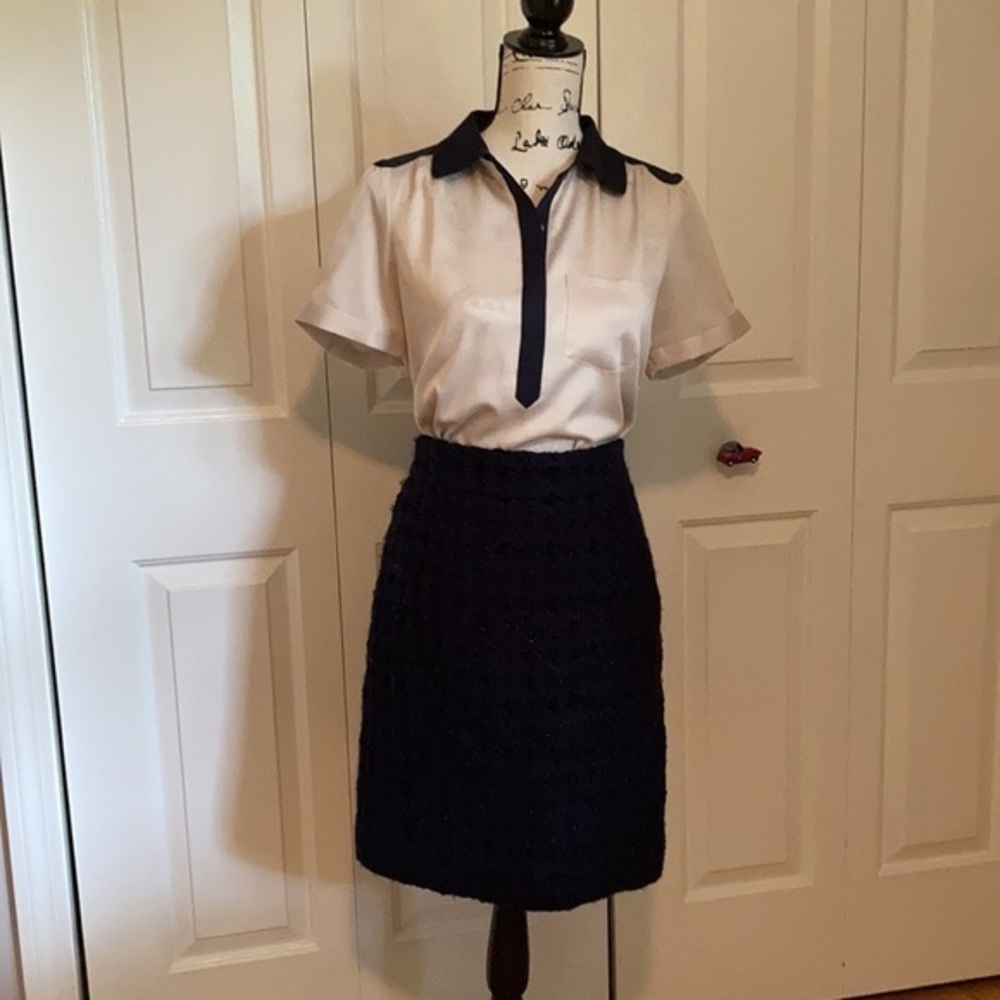 J. Crew Navy Black tweed metallic Pencil Skirt 8